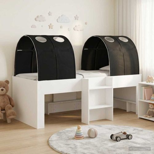 Легло с тунел 4 pcs Бяло и черно Инженерна дървесина