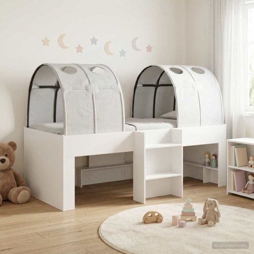 Легло с тунел 4 pcs Бяло Инженерна дървесина