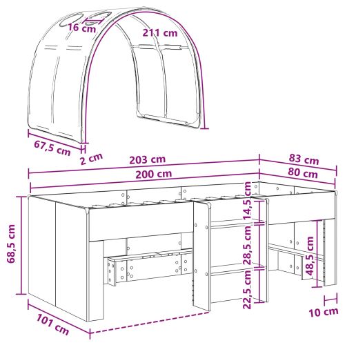 Легло с тунел 4 pcs Бяло Инженерна дървесина