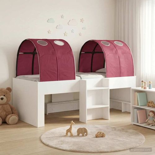 Легло с тунел 4 pcs Бяло и червено Инженерна дървесина