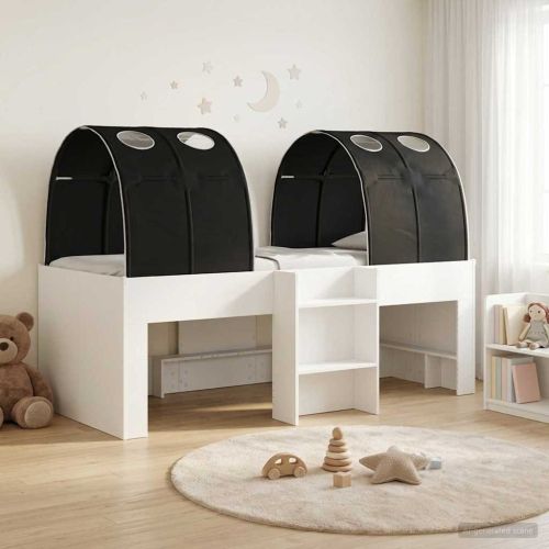 Легло с тунел 4 pcs Бяло и черно Инженерна дървесина