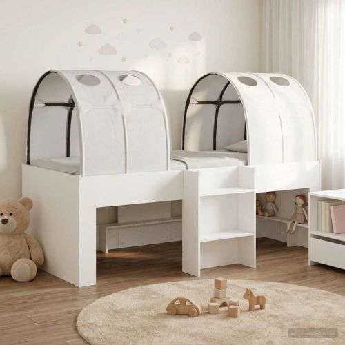 Легло с тунел 4 pcs Бяло Инженерна дървесина