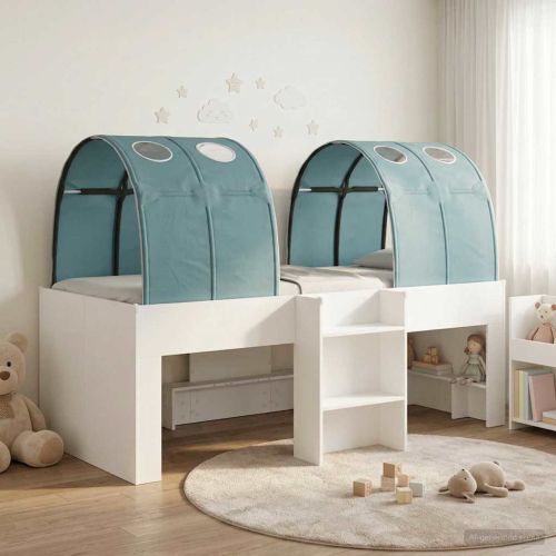 Легло с тунел 4 pcs Бяло и светлосиньо Инженерна дървесина
