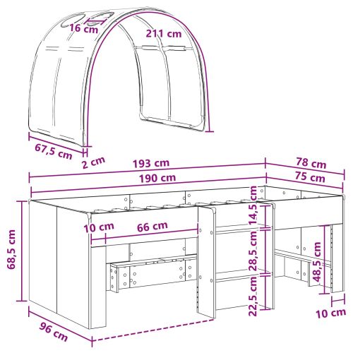 Легло с тунел 4 pcs Бяло и светлосиньо Инженерна дървесина