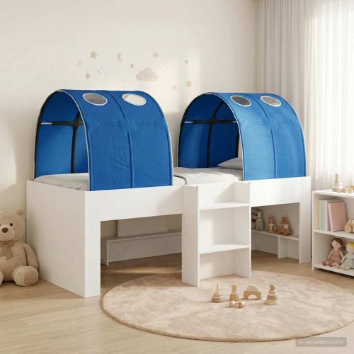 Легло с тунел 4 pcs Бяло и синьо Инженерна дървесина