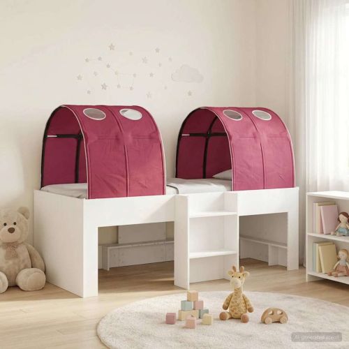 Легло с тунел 4 pcs Бяло и червено Инженерна дървесина