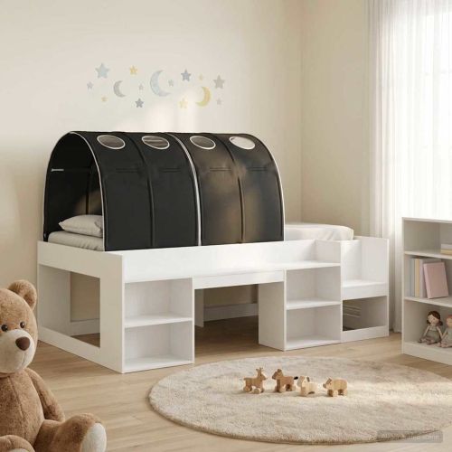 Легло с тунел 4 pcs Бяло и черно Инженерна дървесина