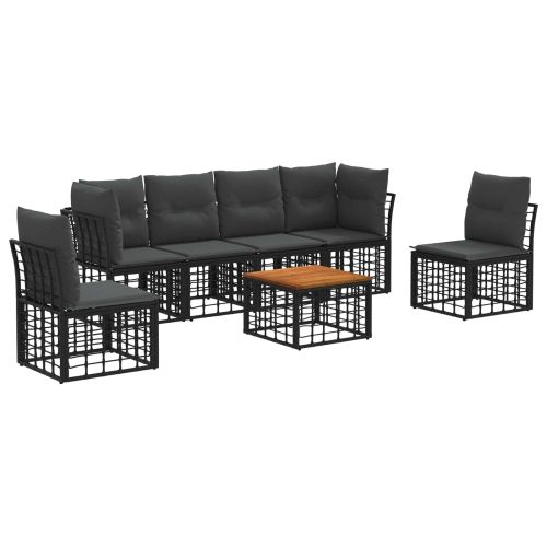 Комплект дивани за открито 7 pcs Черно и тъмно сиво Полиестер