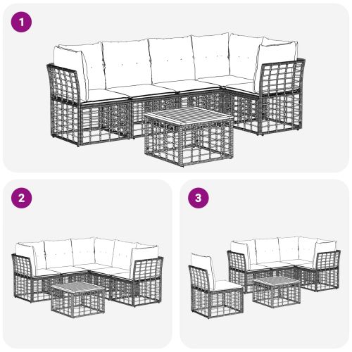 Комплект дивани за открито 6 pcs Естествено и кремаво бяло