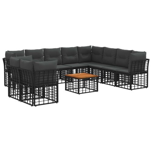 Комплект дивани за открито 11 pcs Черно и тъмно сиво Полиестер