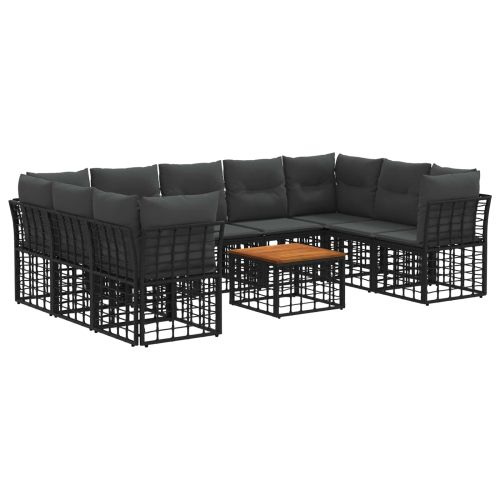 Комплект дивани за открито 10 pcs Черно и тъмно сиво Полиестер
