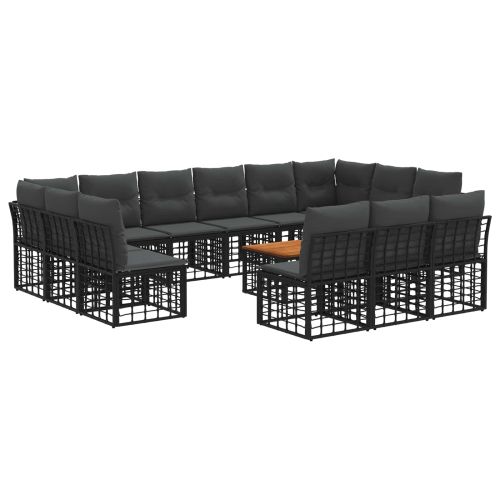 Комплект дивани за открито 14 pcs Черно и тъмно сиво Полиестер