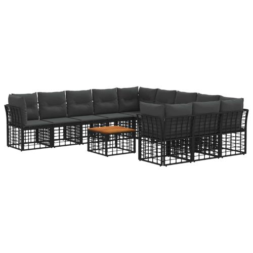 Комплект дивани за открито 12 pcs Черно и тъмно сиво Полиестер