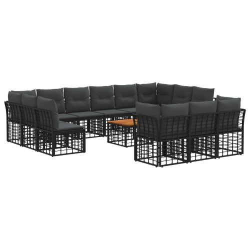 Комплект дивани за открито 14 pcs Черно и тъмно сиво Полиестер