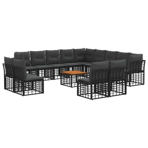 Комплект дивани за открито 14 pcs Черно и тъмно сиво Полиестер