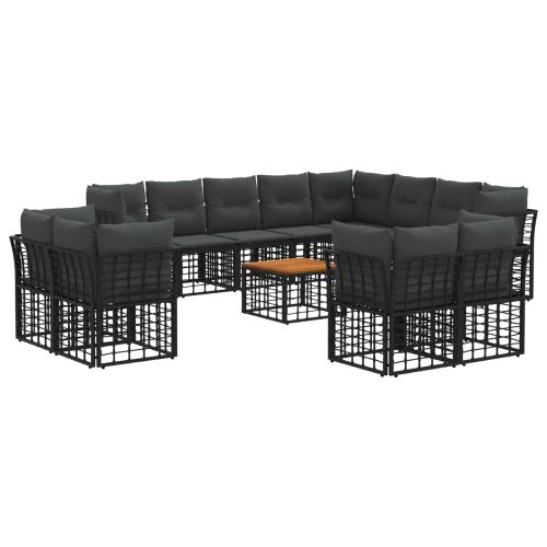 Комплект дивани за открито 13 pcs Черно и тъмно сиво Полиестер