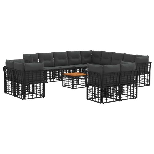 Комплект дивани за открито 14 pcs Черно и тъмно сиво Полиестер