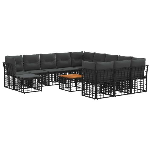 Комплект дивани за открито 13 pcs Черно и тъмно сиво Полиестер