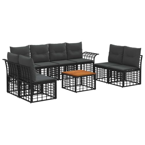 Комплект дивани за открито 9 pcs Черно и тъмно сиво Полиестер