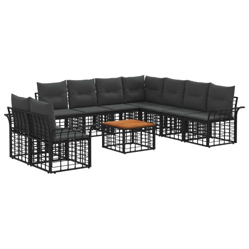 Комплект дивани за открито 10 pcs Черно и тъмно сиво Полиестер