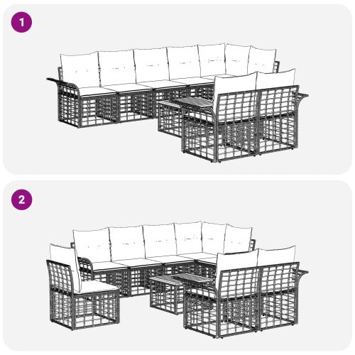 Комплект дивани за открито 9 pcs Черно и тъмно сиво полиратан