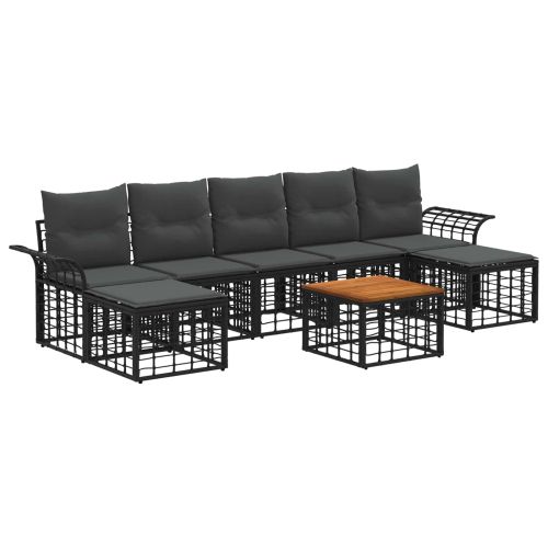 Комплект дивани за открито 8 pcs Черно и тъмно сиво Полиестер
