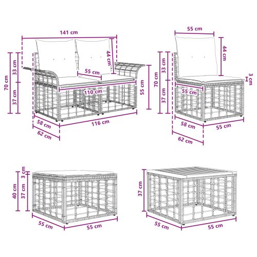 Комплект дивани за открито 11 pcs Черно и тъмно сиво Полиестер