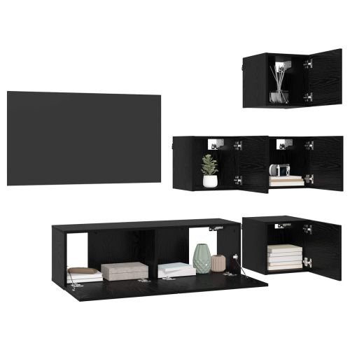 Комплект ТВ шкаф 5 pcs 100 x 30 x 30 cm Черен дъб