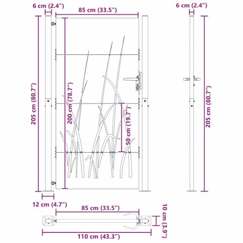 Градинска врата Черно 110 x 205 см Прахово покритие стомана