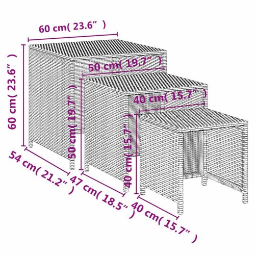 Стифиращи маси, 3 бр, черни, полиратан