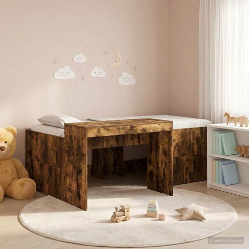Детско легло с височина и бюро Опушен дъб Инженерна дървесина
