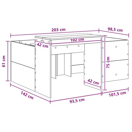 Детско легло с височина и бюро Сив Сонома 98.5 x 200 см