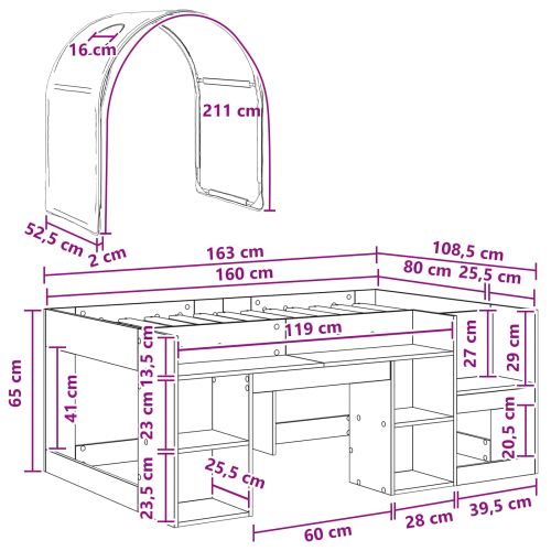 Легло с тунел 4 pcs Бяло и розово Инженерна дървесина