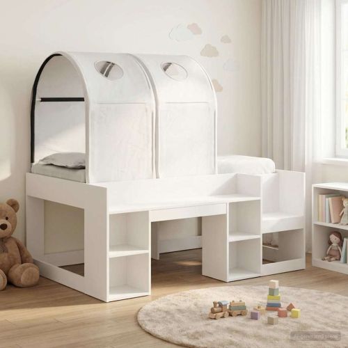 Легло с тунел 4 pcs Бяло Инженерна дървесина