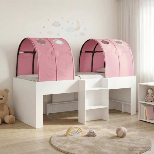 Легло с тунел 4 pcs Бяло и розово Инженерна дървесина