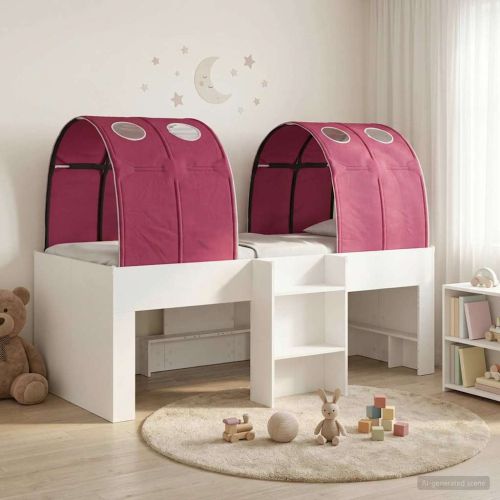 Легло с тунел 4 pcs Бяло и червено Инженерна дървесина