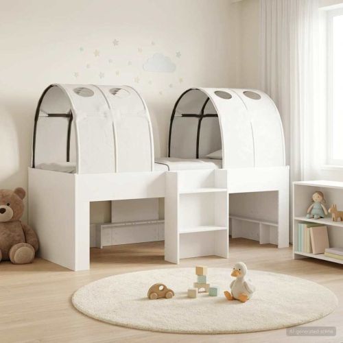 Легло с тунел 4 pcs Бяло Инженерна дървесина