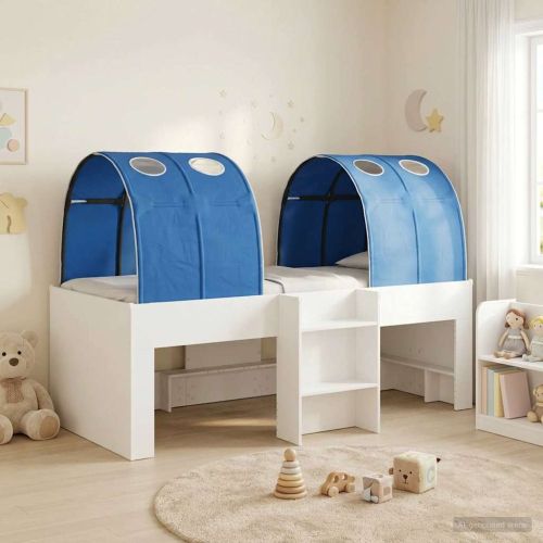 Легло с тунел 4 pcs Бяло и синьо Инженерна дървесина