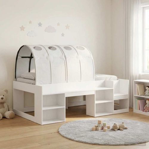 Легло с тунел 4 pcs Бяло Инженерна дървесина