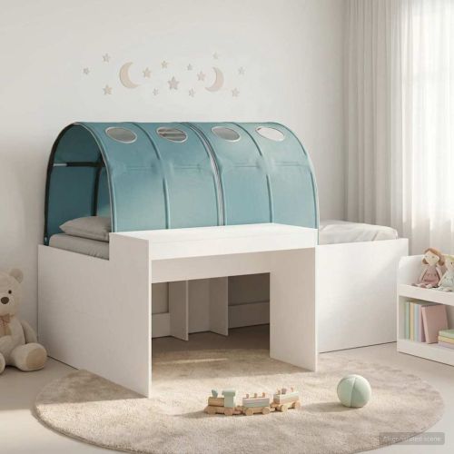 Легло с тунел с рафт 3 pcs Бяло и светлосиньо Инженерно дърво