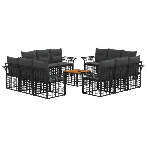 Комплект дивани за открито 13 pcs Черно и тъмно сиво Полиестер