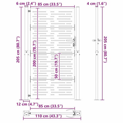 Градинска врата Черно 110 x 205 см Прахово боядисана стомана