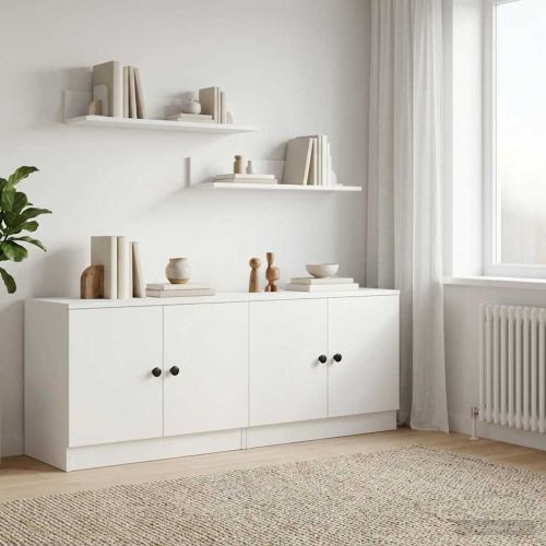 Шкаф за легло със съхранение с врата 2 pcs Бяло 66 x 35 x 48 см