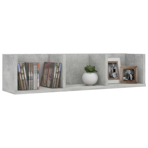 CD стенен рафт, бетонно сив, 75x18x18 см, инженерно дърво