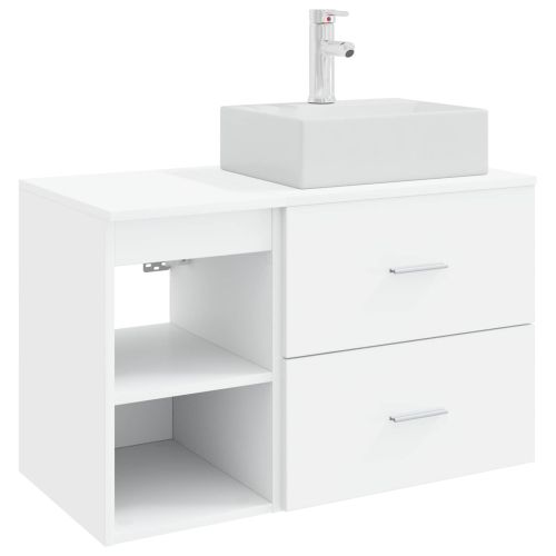 Комплект мебели за баня 2 pcs Бяло Инженерна дървесина
