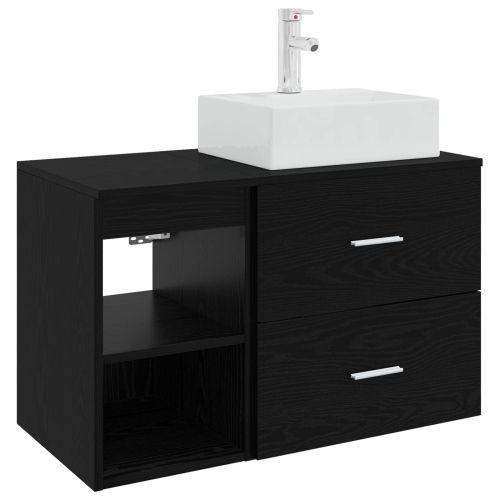 Комплект мебели за баня 2 pcs Черен дъб Инженерна дървесина
