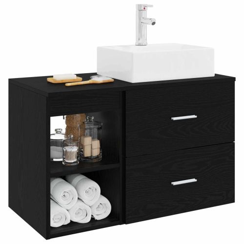Комплект мебели за баня 2 pcs Черен дъб Инженерна дървесина