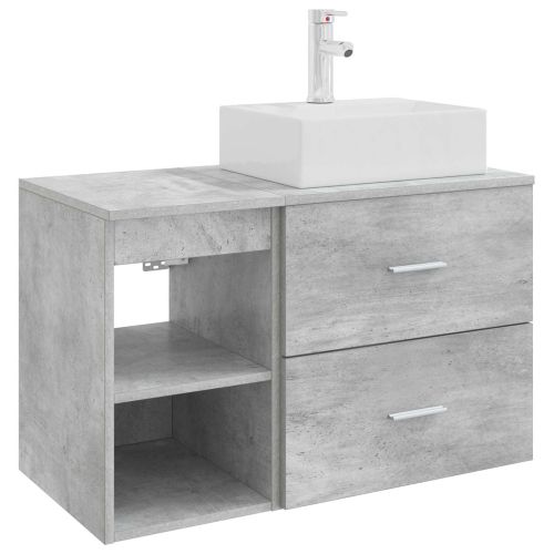 Комплект мебели за баня 2 pcs Бетонно сиво Инженерна дървесина