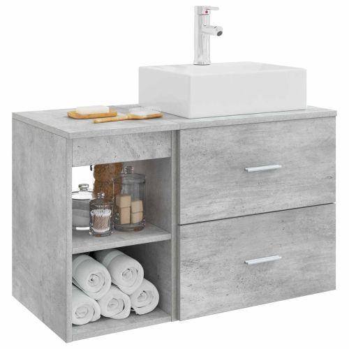 Комплект мебели за баня 2 pcs Бетонно сиво Инженерна дървесина