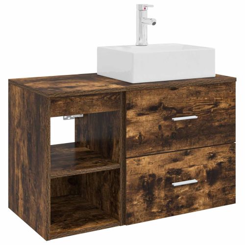 Комплект мебели за баня 2 pcs Опушен дъб Инженерна дървесина